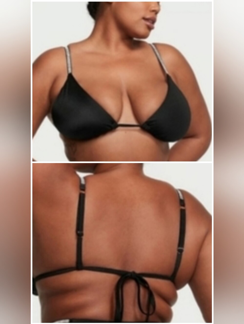Victoria's secret very sexy shine strap triangle swim bikini top BLACK LARGE